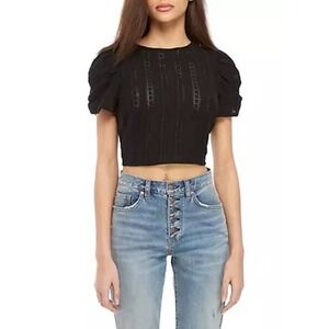 Free People Women’s Black Star Struck Tee Eyelet Open Back Crop Top Sz XS